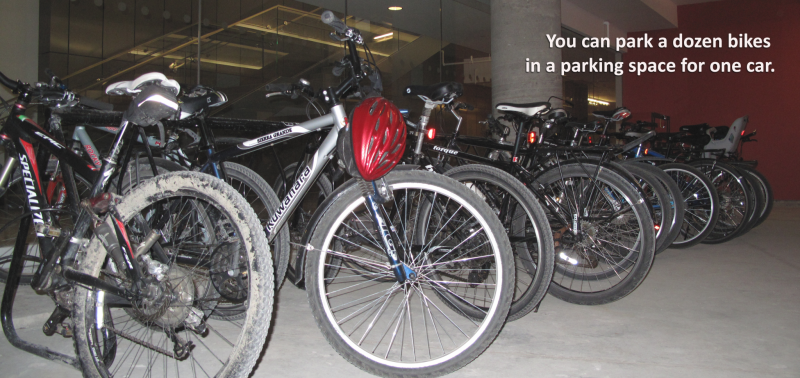 Indoor bike parking at Manitoba Hydro. 