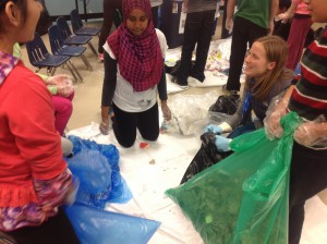 Waste Audit at Ryerson School 2015 - children sorting with Kelly Kyruk