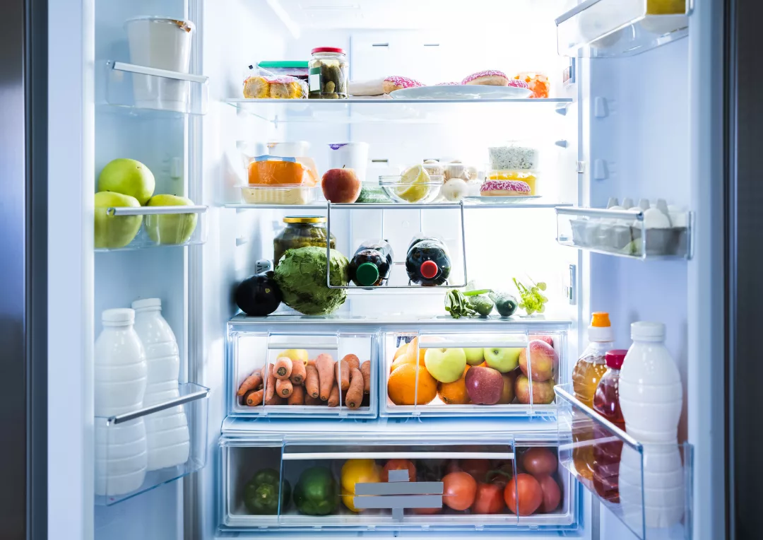 food and produce in refrigerator