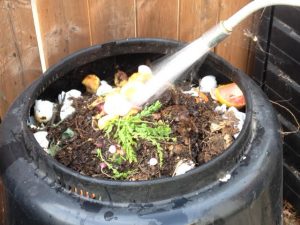 watering compost bin