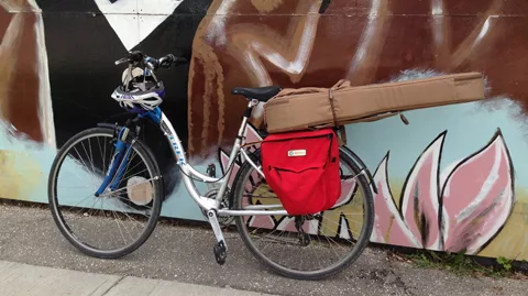 guitar on bike rack, homemade