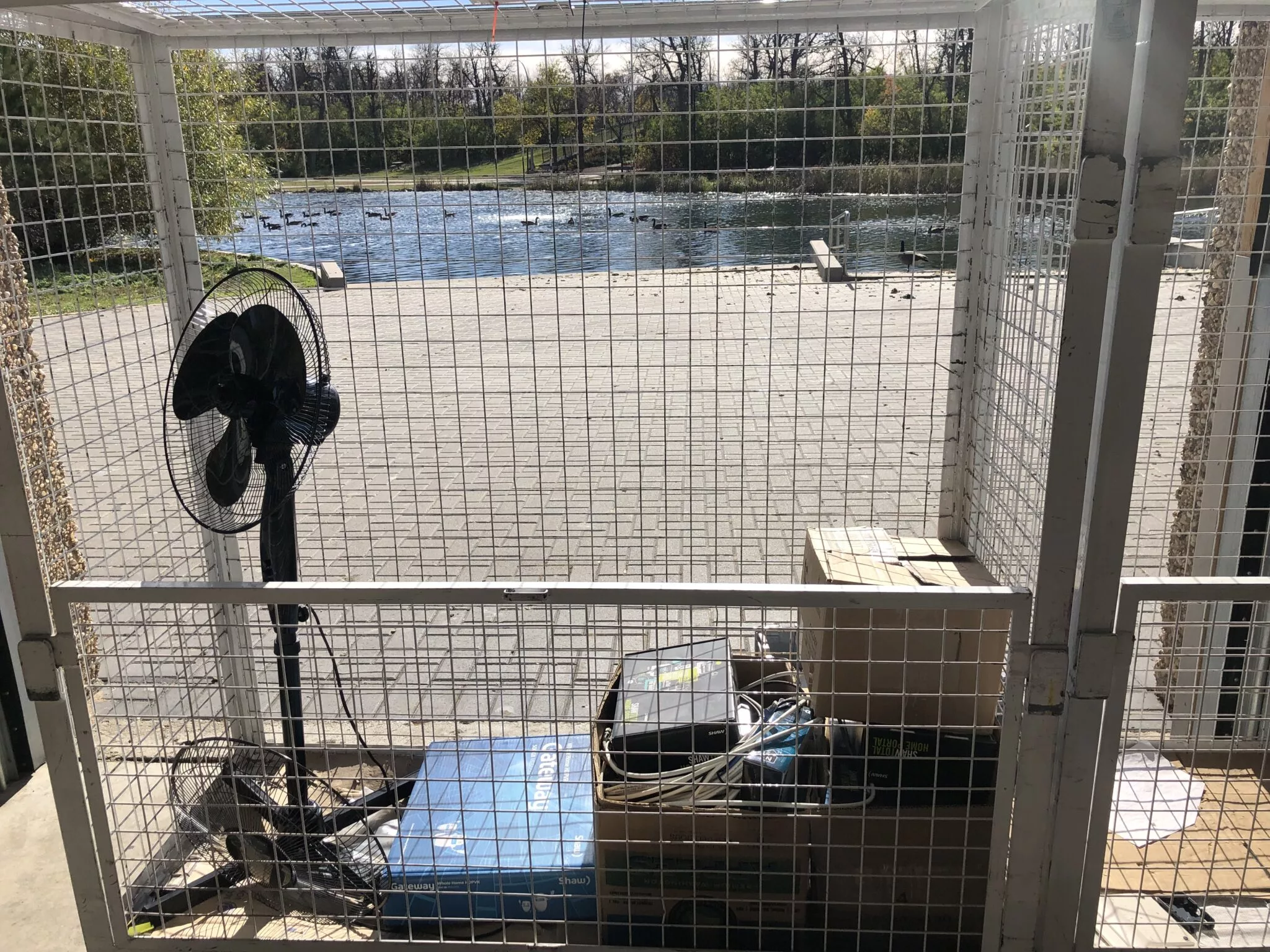 metal framed area for e-waste drop off at assibiboine park