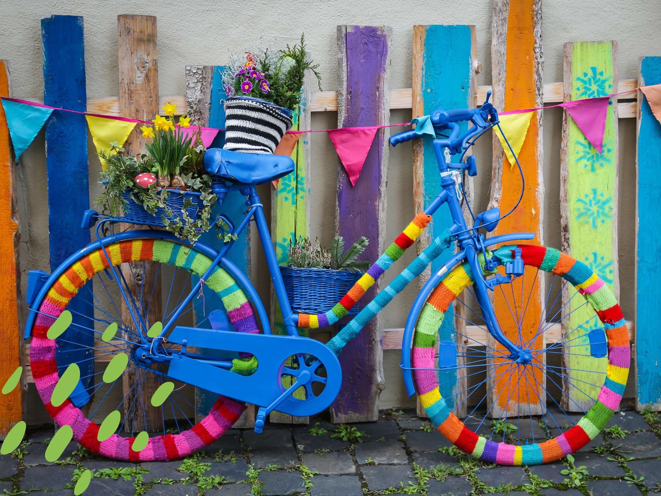 picture of a colourful bike with decorated wheels